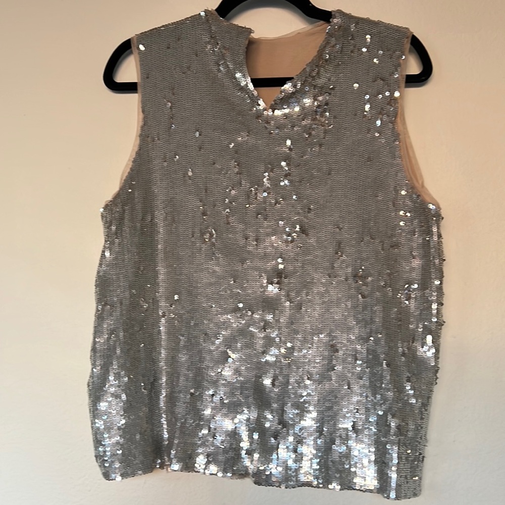 Silver sequin shell top